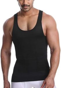 WCABNSKEI Men's Compression Tank Top, Body Shaper Slimming Vest, Thermal Base Layer Shapewear (AU, Alpha, Small, Regular, Regular, Black)