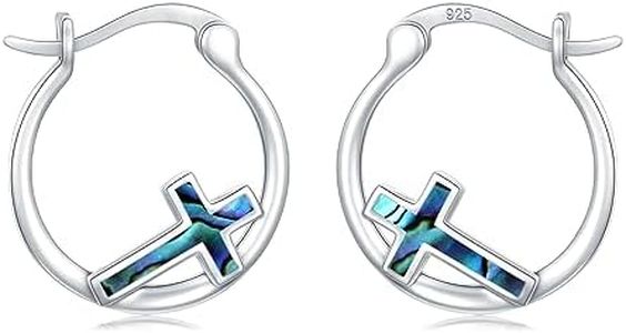 Silver Cross Hoop Earrings for Women 925 Sterling Silver Abalone Cross Earrings Cross Religious Jewelry Gifts for Women Girls