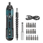 JENABOM Electric Cordless Screwdriver, 3.6V Screwdriver, Rechargeable 5N.m Max Adjustable Torque Cordless Screwdriver for Daily & Light Industrial use (Includes 21-Piece Bit Set, Charging Cable)