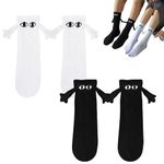 2 Pairs Funny Magnetic Suction 3D Doll Couple Socks, Couple Holding Hands Sock, Novelty Socks, Funny Gifts Socks for Women Men, Hand in Hand Socks Friendship Socks, Women Socks Cute Socks