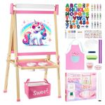 Doselie Easel for Kids, Girls Toys for Ages 2-4,5-7, Adjustable Standing Wooden Toddler Art Easels, Magnetic White board and Chalk Board with Paper Roll, Girls Birthay Gifts for 2-10 Year Olds