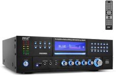 Pyle 4-Channel Wireless Bluetooth Power Amplifier - 1000W Stereo Speaker Home Audio Receiver w/FM Radio, USB, Headphone, 2 Microphone w/Echo, Front Loading CD DVD Player, LED, Rack Mount, Black