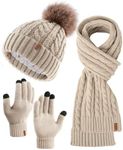 FURTALK Womens Winter Hat Gloves Scarf Set Fleece Knitted Pompom Beanie Warm Neck Warmer Touchscreen Gloves 3 in 5 Gift Set