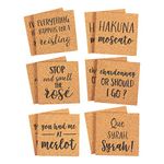 Pack of 12 Drink Coasters - Beverage Coasters Funny Wine Pun Novelty Cork Coasters for Drinks, Bar Drink Coaster Set, Brown - 4 x 0.25 Inches