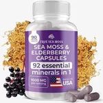 TrueSeaMoss Organic Irish Sea Moss Capsules - 90 Elderberry Capsules (1600mg) - Prebiotic Superfood - Boosts The Immune & Digestive System - Healthy Skin, Keto Detox, Gut, Joint Support