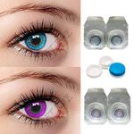 Color Style 2 Pair Blue & Violet Monthly Colored 0 Power Contact Lenses For Eyes Men and Women with Lens Case