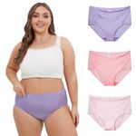 INNERSY Plus Size Full Briefs Women Multipack High Rise Ladies Underwear Big Lace Panties 3 Pack (22-24, Violet/Peach Pink/Pale Pink)