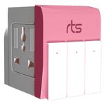 rts 3 Pin Multi Plug Socket-Universal Travel Adapter with Individual Switch Safety Shutter LED Indicator-3 Way Plug Extension for Computer, PC, Printer, Laptop, Television, Phone,iPad,DSLR Camera Pink