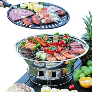 PHOJEWI Korean BBQ Grill Charcoal, Small Charcoal Grill 13.7 Inches Portable Grill Stainless Steel Barbecue Grill Tabletop kbbq grill Outdoor Indoor Camping