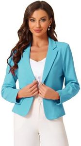 Allegra K Business Blazer for Women's Open Front Office Casual Work Crop Suit Jacket Light Blue Small