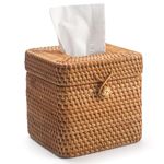 Rattan Tissue Box Cover Square, Wicker Tissue Box Holder with Lid, Natural Woven Facial Tissue Holder for Bathroom, Kitchen, Living Room (Natural)