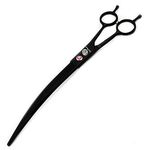 Purple Dragon 9.0 inch Twin Tails Downward Curved Blade Pet Grooming Scissors Dog Hair Cutting Shears with Bag for Professional Left Handed or Right Hand Pet Grooomer (Black Downward Curved)