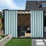 LORDTEX Waterproof Indoor/Outdoor Curtains for Patio - Thermal Insulated, Sun Blocking Detachable Sticky Tab Top Blackout Curtains for Porch, Pergola, Cabana, 100 x 120 inch, 2 Panels, Seafoam