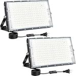 LED Flood Lights Outdoor, 2 Pack 150W 15000LM Super Bright Exterior Floodlight, IP65 Waterproof LED Work Light, 6500K Daylight White, Plug in Flood Light Outdoor for Yard, Garden, Lawn, Backyard