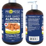 500ml (16oz) ORGANIC PURE SWEET ALMOND Oil 100% Pure Certified For Moisturizes, Nourishes and Soothes dry skin, Made in Canada, Hexane-Free (500ml)