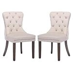 KCC Velvet Dining Chairs Set of 2, Upholstered High-end Tufted Dining Room Chair with Nailhead Back Ring Pull Trim Solid Wood Legs, Nikki Collection Modern Style for Kitchen, Beige