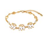 Barzel 18k Gold Plated Triple Elephant Bracelet, 7.5 Inches, Brass, Cubic Zirconia