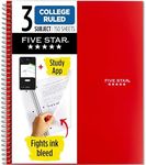 Five Star Spiral Notebook + Study App, 3 Subject, College Ruled Paper, Fights Ink Bleed, Water Resistant Cover, 8-1/2" x 11", 150 Sheets, Red (72065)