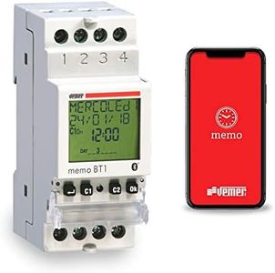 VEMER MEMO BT1 VE767600 Digital Timer with Time or Astro Programming, Bluetooth and App for Interface with Smartphones and Tablets, Mounting on DIN Rail, 1 Channel, White