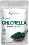 Micro Ingredients Organic Chlorella Powder, 10 Ounce, Broken Cell Wall, Rich in Vegan Proteins & Vitamins, Raw, Bulk Premium Chlorella Supplement, Vegan Friendly, Non-Irradiation