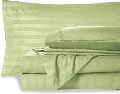 Bedding Begs 100% Organic Bamboo, Soft & Cooling, 4 Pices Bed Sheets(1 Flat Sheet and 1 Fitted Sheet 8" Deep Pocket with 2 Pcs Pillow Cover Set (17"x27") Double Size Sage Stripe