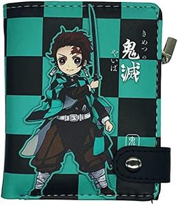 wopin Portafoglio Tanjiro, Portafoglio Anime Manga,Portafoglio Bambino,Portafoglio Bi-Fold Blu,Portafoglio Pelle PU Slim con Portamonete,11.8 x 9 CM