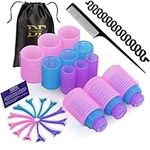 DEALFREE.24 33 PCS Hair Rollers Set | 18 Self Grip Velcro Rollers for hair Volume (45+35+25mm) 12 Curl Clips, 1 Tail Comb & 1 Braid Device | Large Hair Rollers with Clips for Effortless Curling