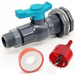 Qitdathn Rain Barrel Spigot Kit with an Hole Saw Include PVC Bulkhead Fitting Ball Valve Thread Seal Tape and Garden Hose Male Threaded Adapter(3/4" Male) for 3/4" Female Threaded Connector(3/4 inch)