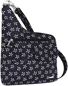 Travelon Anti-Theft Cross-Body Bag, Two Pocket (B/W SMALL FLOWER PRINT)