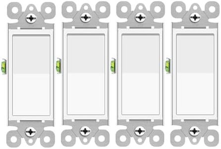 Decora Single Pole Switch,NineLeaf 4 Pack 15 Amp Rocker Electrical Light Switches,Single Pole Paddle Light Switch,120V-277V AC,Residential/Commercial Grade,Home & Office,UL Listed,White, 4PK