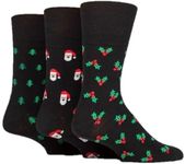 SockShop Gentle Grip Mens Soft Top Breathable Cotton Novelty Christmas Patterned Socks in a Multipack of 3 Christmas Cheer 6-11