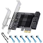 ACTIMED PCIE SATA Card 6 Port with 6 SATA Cable, 6 Gbps SATA 3.0 Controller PCI Express Expansion Card with Low Profile Bracket, Support 6 SATA 3.0 Devices, Compatible with Windows, MAC, Linux System