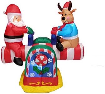 4 Foot Animated Christmas Inflatable Santa Claus and Reindeer on Teeter Totter Outdoor Yard Decoration