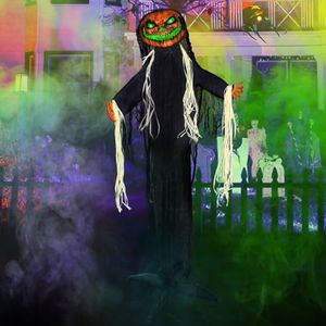 JETEHO Animated Halloween Decorations Outdoor, Life-Size Animatronic Pumpkin Man Halloween Decoration, Halloween Evil Prop with Spooky Sound & Touch Activated Sensor for Haunted House & Party