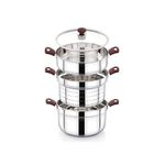Praylady Multi Purpose Cookpot - Triply Base, Glass Lid - Steamer for Vegetables, Kitchen - Includes Strainer, Steamer, 4 Idly Plates - Heat-Resistant Silicone Handles - Ideal for Cooking, Frying