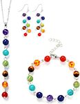 Generic 7 Chakra Lava Rock Stone Beads Yoga Balancing Necklace Bracelets Earrings Jewelry set