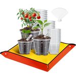 Mactoou 30Pcs Plastic Plant Pots with Repotting Mat, 8.9cm 10.2cm 12.7cm Orchid Pot with Holes, Clear Nursery Pots with 20pcs Plant Labels, 66cm x 66cm PE Planting Mat for Indoor Garden Plants