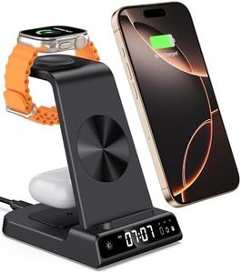 Wireless Charger for iPhone 16, 3 in 1 Charging Station for Apple Watch Ultra 2/Ultra/10/9/8/7/6/5, Charger Dock with Clock for iPhone 15/14/13/12/11/X Series, AirPods 4/3/Pro