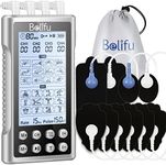 Belifu 4 Independent Channel TENS EMS Unit, 24 Modes,30 Level Intensity Muscle Stimulator Machine, Rechargeable Electric Pulse Massager with 10 Pads&5 Set Leads Wires, for Pain Relief Therapy (Silver)