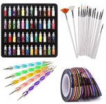 D.B.Z. Nail art kit 48 Glass Bottles Glitter Stones ,15 Nail Brush ,10 Round Tape & Two Way 5 Dotting Pen (Nail Art Kit)