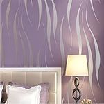 QIHANG 3D Stereoscopic Simple Striped Grass Leaf Thick Flocking Wallpaper Purple Color 0.53m x 10m=5.3m2