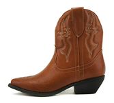 Soda Women Cowgirl Cowboy Western Stitched Ankle Boots Pointed Toe Short Booties Rigging-S, Cognac Pu, 5 UK