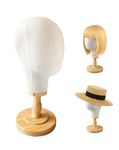 CHADWICK 21" Wig Head Stand, Mannequin Head Dome Canvas + Detachable Wood Stand, Hats Caps Display Canvas Block Mannequin Head Model