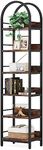 LITTLE TREE 78.7 Inches Tall Arched Bookshelf, 6 Tiers Skinny Open Bookcase with Metal Frame, Freestanding Corner Display Shelves Rack for Living Room, Home Office, Brown