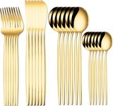 Trifecta 24-Piece Silverware Set, Stainless Steel Flatware Set for 6, Fork Spoon Knife Set, Home Dinnerware Tableware Set for 6, Cutlery Set, Include Knives/Forks/Spoons (Gold)