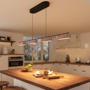 Glimchase 50.2" Kitchen Island Lights, 38W Wood Dining Room Light Fixtures Over Table, Dimmable Linear Pendant Lights for Kitchen Island, 4-Light Rustic Hanging Farmhouse Chandeliers, Walnut Color