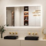 Keonjinn Bathroom Mirror with LED Lights, 140x80cm Illuminated Light Up Rectangle Bathroom Mirror with Backlit Light, Anti-Fog Wall Mounted Vanity Mirrors 3 Colors Dimmable, Memory Function