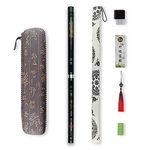 C Key Dizi Black Bitter Bamboo Flute Chen Qing Flute with Free Membrane & Glue & Protector Set Traditional Chinese Instrument (Key of C/Bitter Bamboo Black +Red)