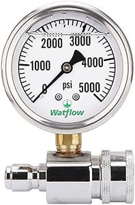 Watflow 2-1/2" Pressure Washer Pressure Gauge Kit, 3/8 Inch Quick Connect, 0-5000 PSI, Liquid filled