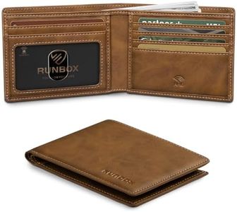 RUNBOX Wallet for Men Slim Credit Card Holder Leather RFID Blocking Small Thin Men's Wallet Bifold Minimalist Front Pocket Large Capacity Gift Box, Bicolor Crazy Horse Brown